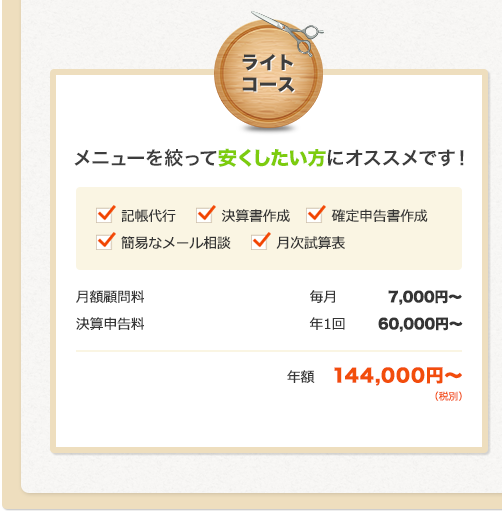 メニューを絞って安くしたいかたにお勧めです!